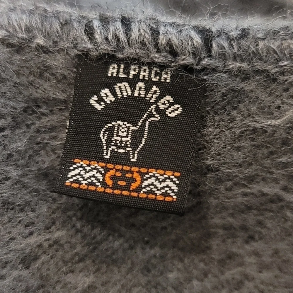 Alpaca Camargo Dark Gray Tasseled Alpaca Scarf Embroidered Logo - OS
